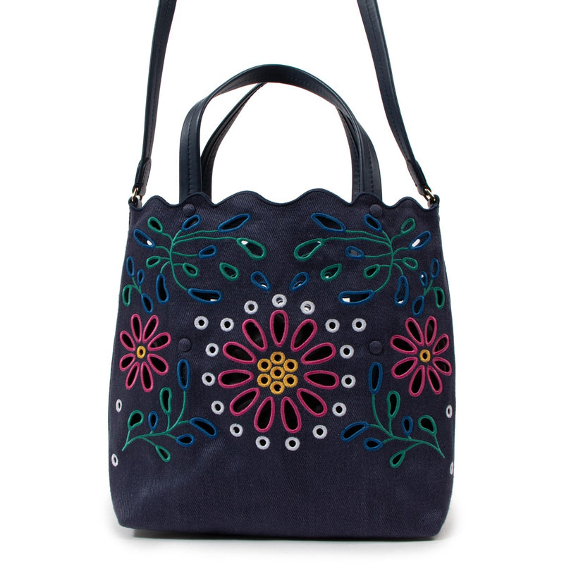 Chloé Blue Small Kamilla North-South Linen Tote Bag