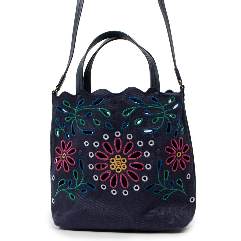 Chloé Blue Small Kamilla North-South Linen Tote Bag