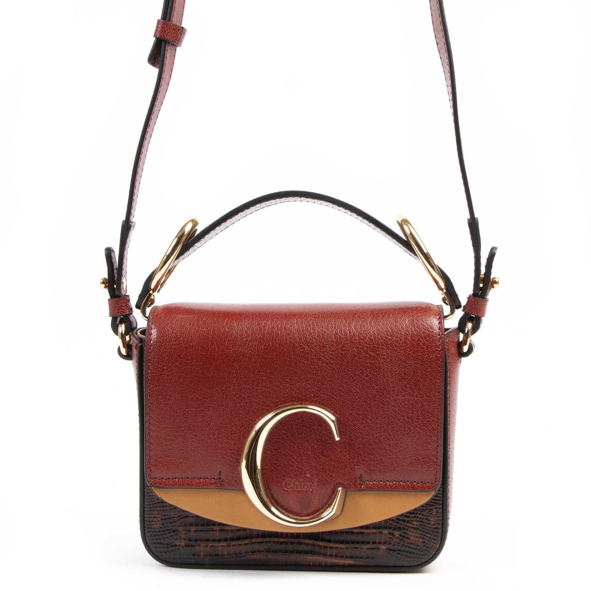 100% authentic designer Chloé C Small Crossbody Sepia Red Bag