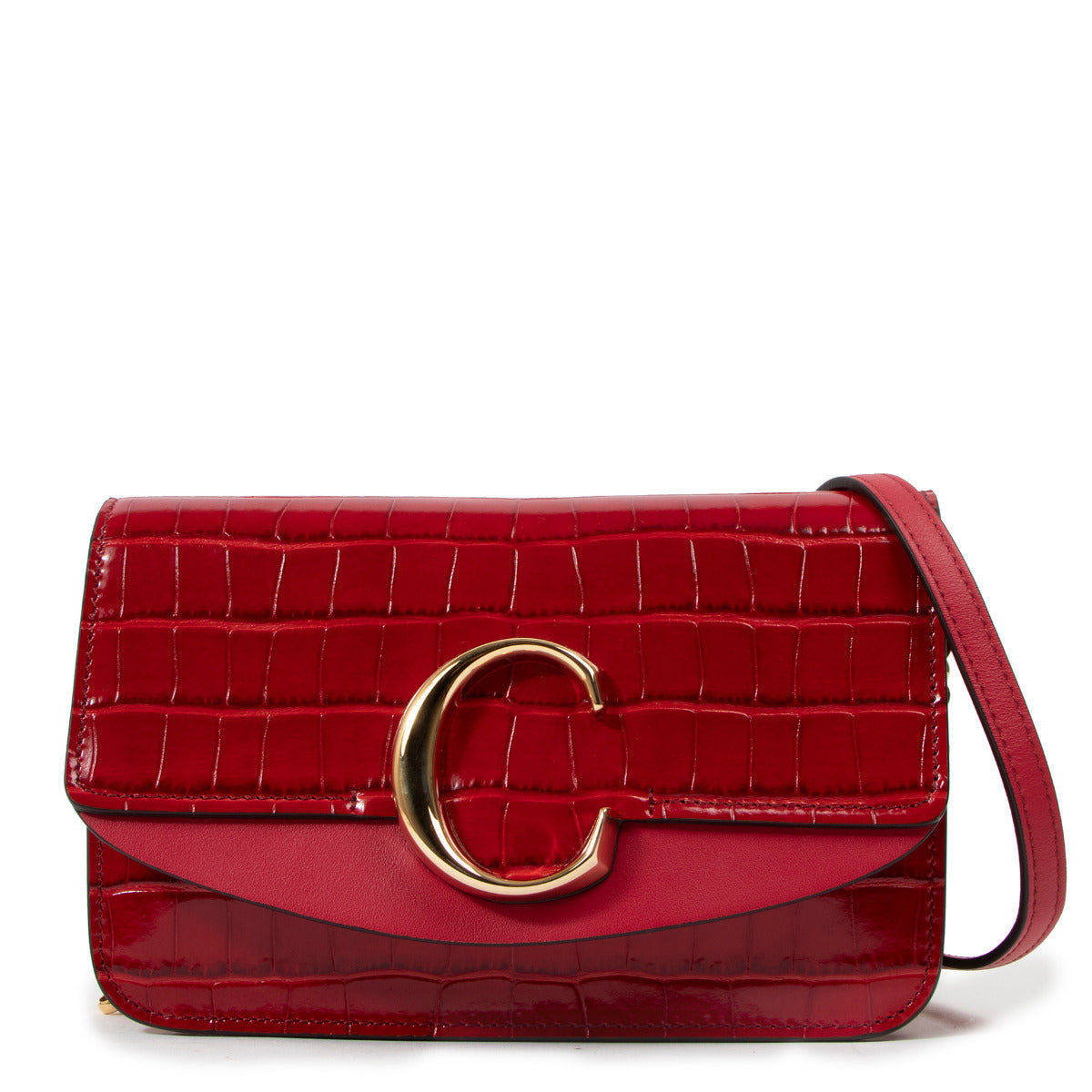 Chloé Dusky Red Mini C Chain Bag for the best price at Labellov secondhand luxury in Antwerp