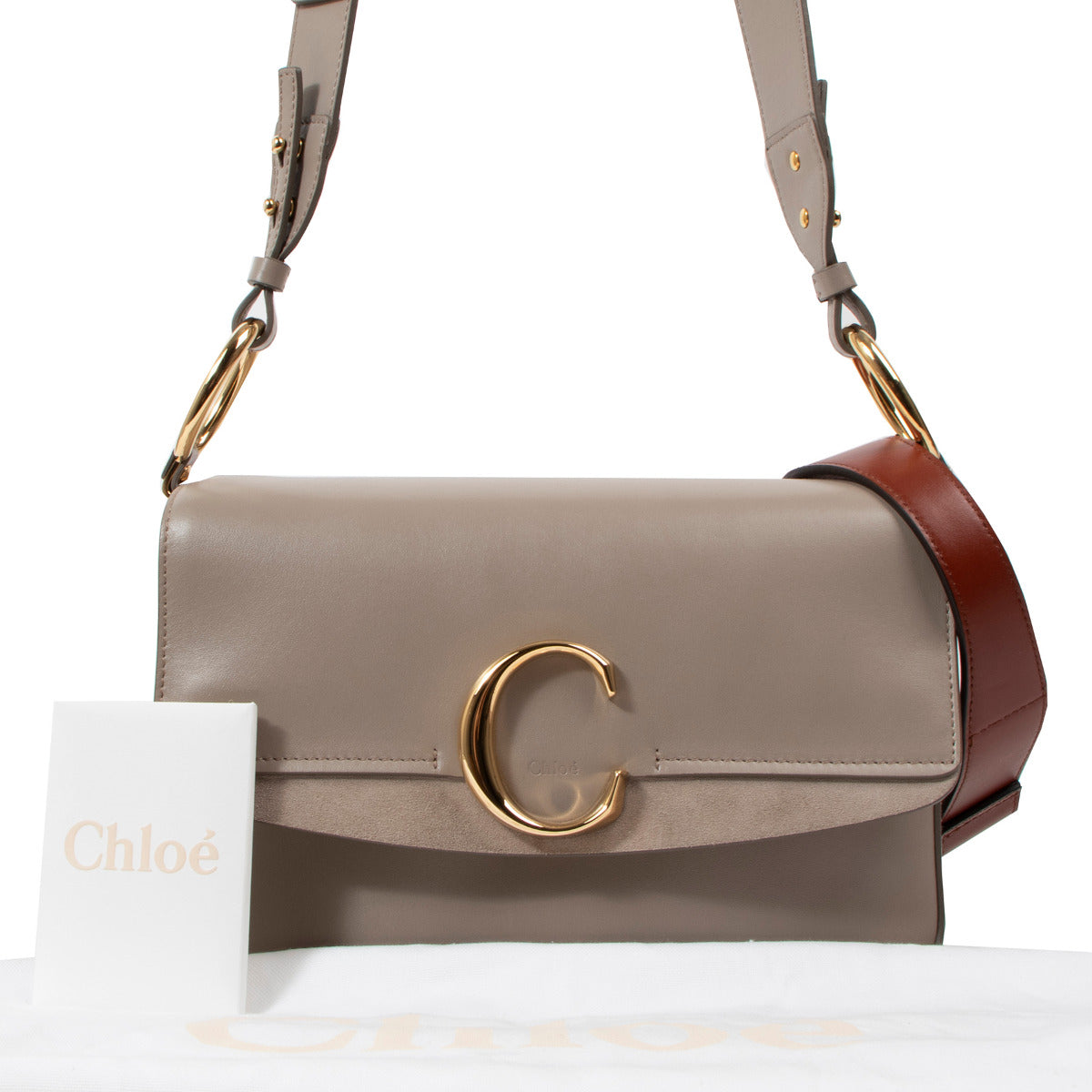 Chloé Motty Grey C Double Carry Shoulder Bag for the best price at Labellov secondhand luxury in Antwerp.