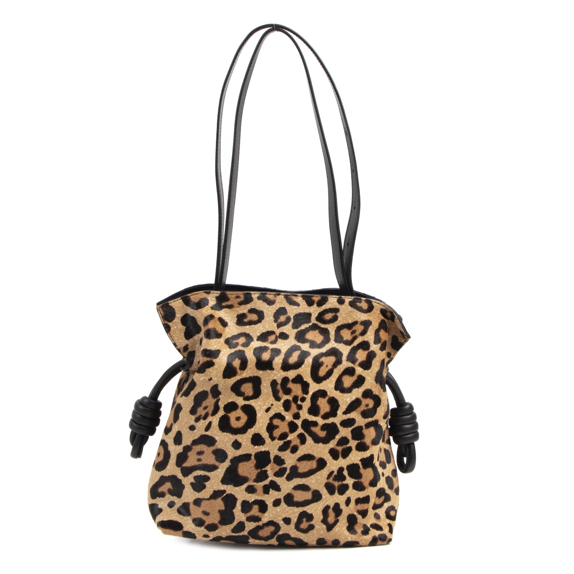 Loewe Small Flamenco Knot Leopard-Print Calf Hair Shoulder Bag kopen en verkopen aan de beste prijs