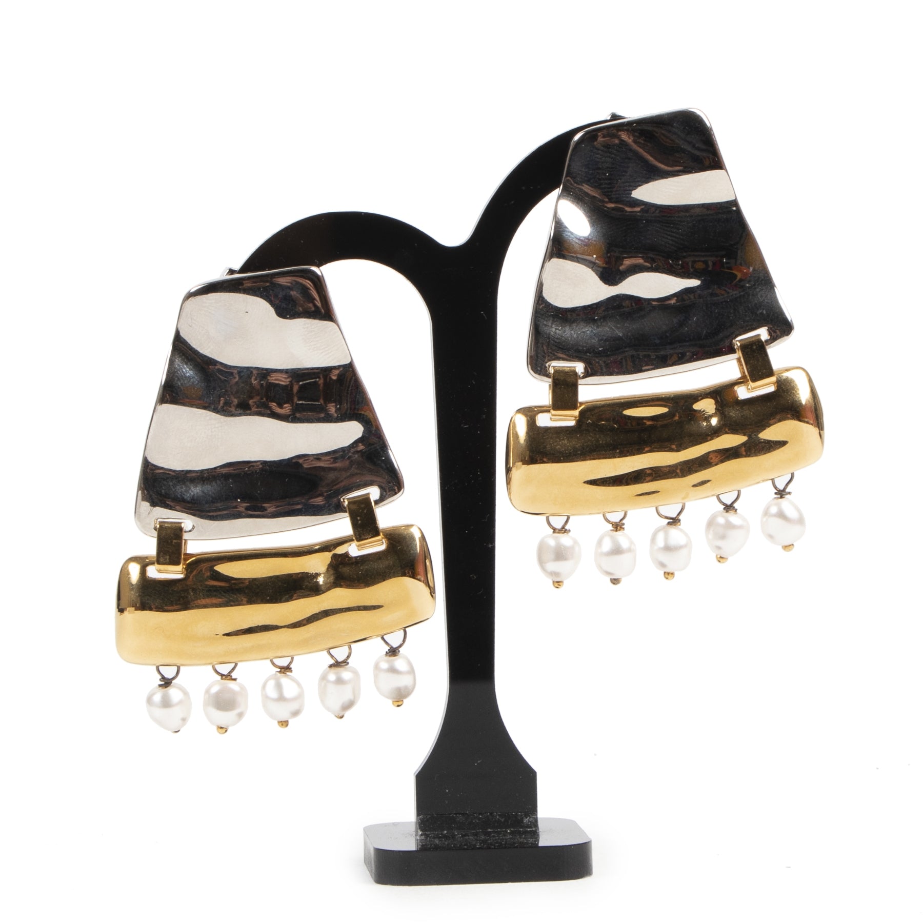 Authentic secondhand Loewe Earth Gold And Silver-tone Faux Pearl Earrings designer accessories fashion luxury vintage webshop safe secure online shopping
