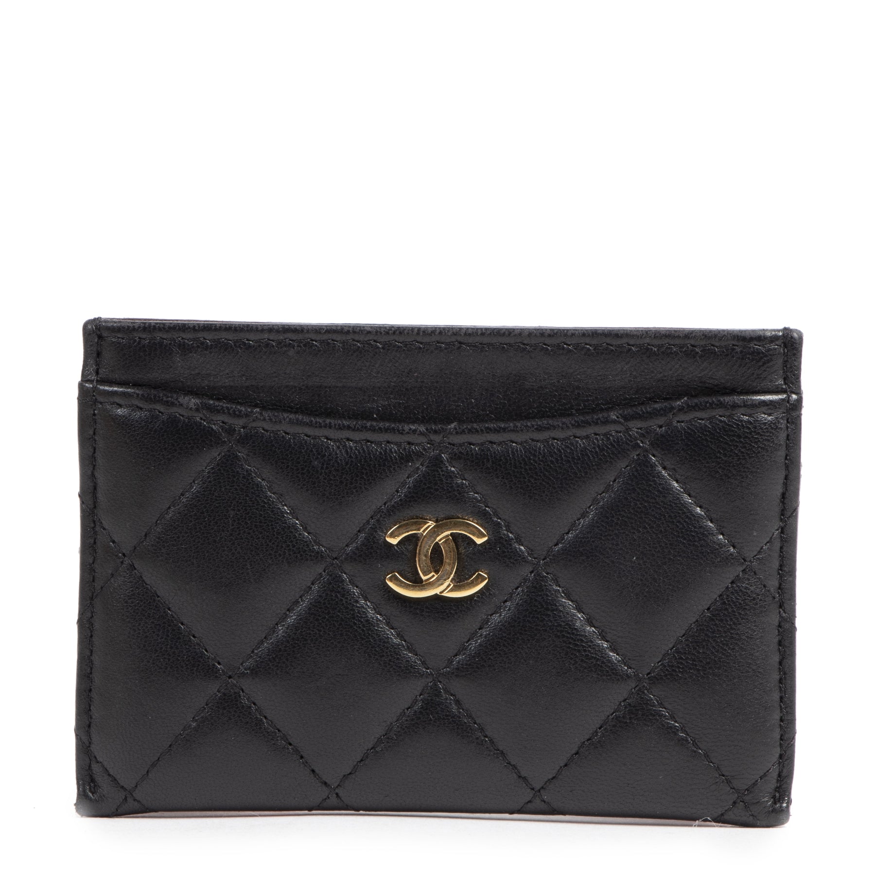 Authentic second-hand vintage Chanel Black CC Card Holder buy online webshop LabelLOV