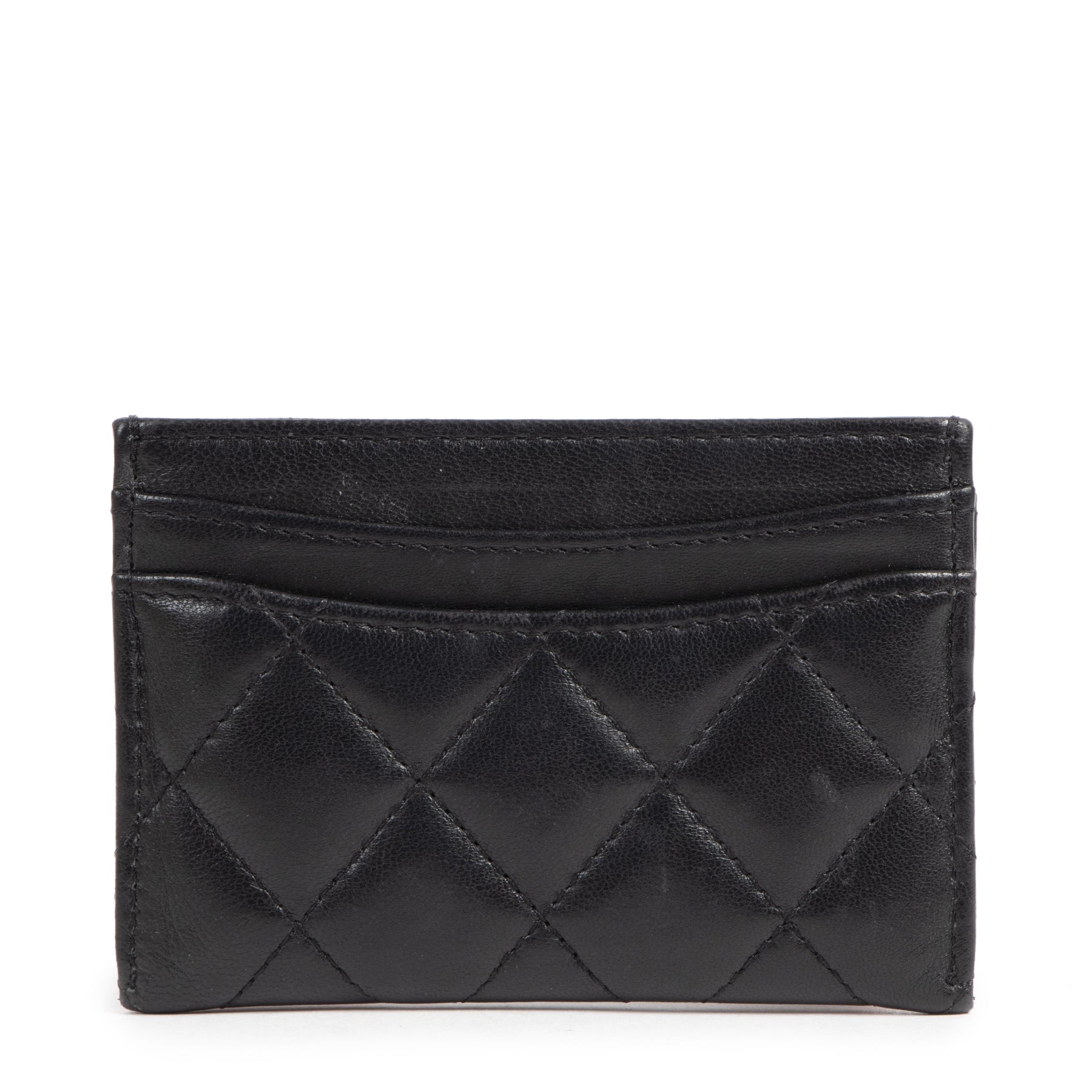 Authentique seconde-main vintage Chanel Black CC Card Holder achète en ligne webshop LabelLOV