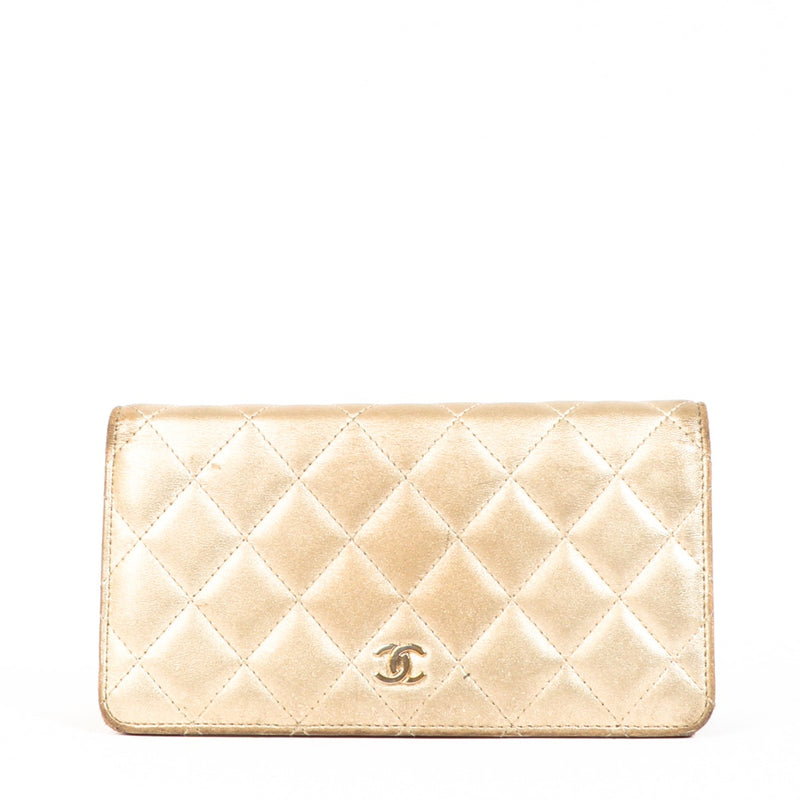 Chanel Metallic Gold Lambskin Classic Long Flap Wallet
