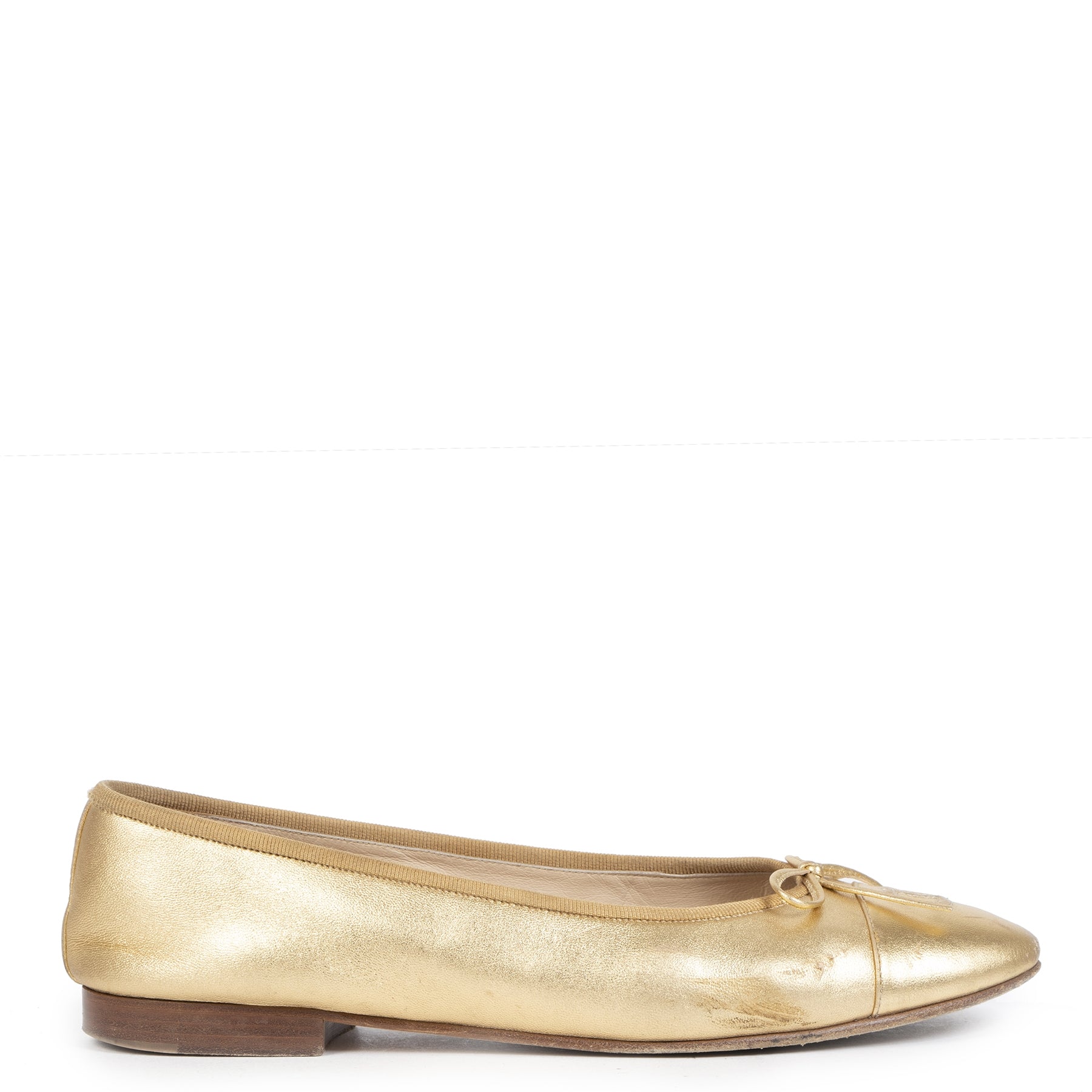 Authentic second-hand vintage Chanel Gold Ballerina Flats - size 40 buy online webshop LabelLOV