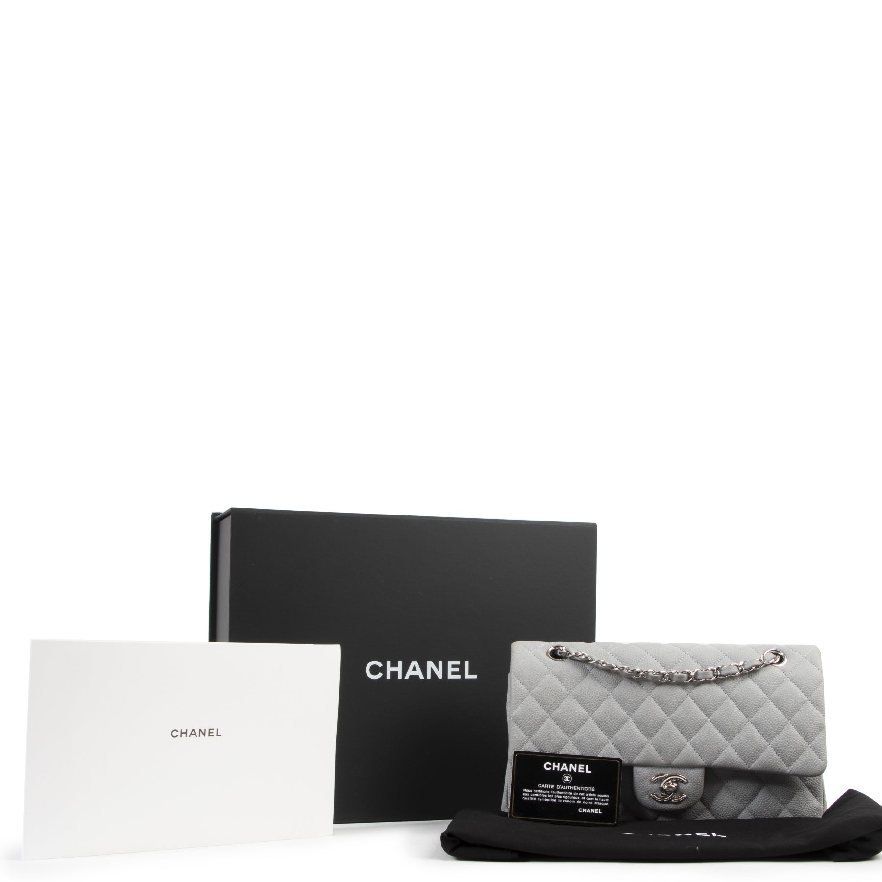 Chanel Grey Suede Caviar Leather Medium Classic Flap Bag