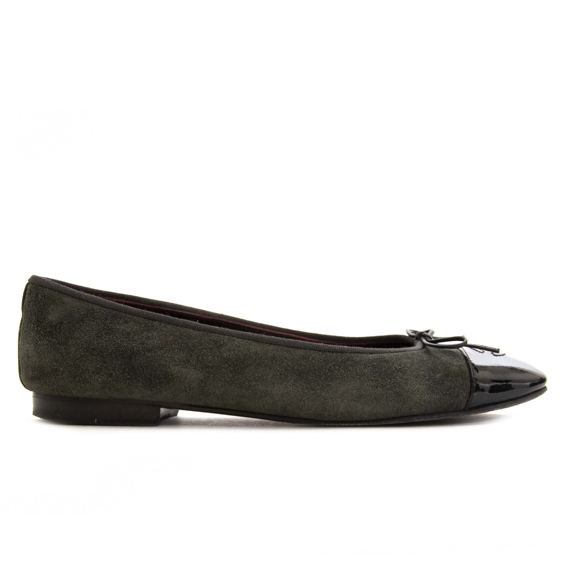 Chanel Suede and Patent Khaki Ballet Flats