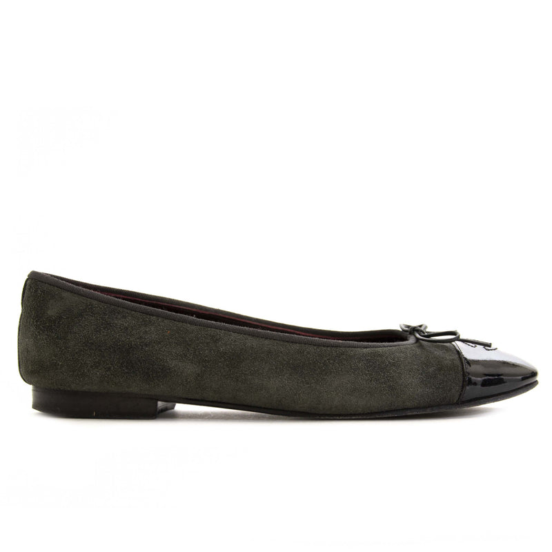 Chanel Suede and Patent Khaki Ballet Flats