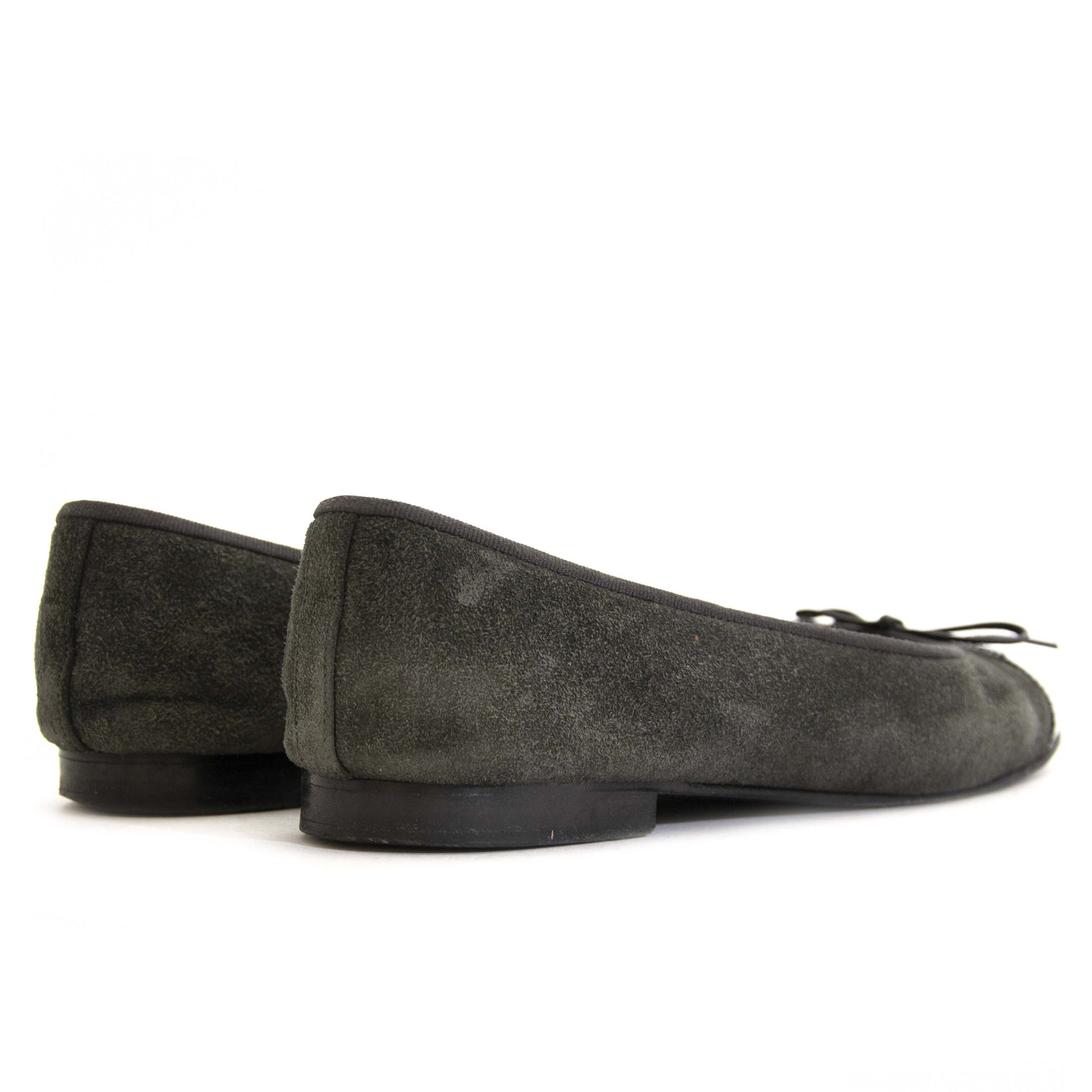 Chanel Suede and Patent Khaki Ballet Flats