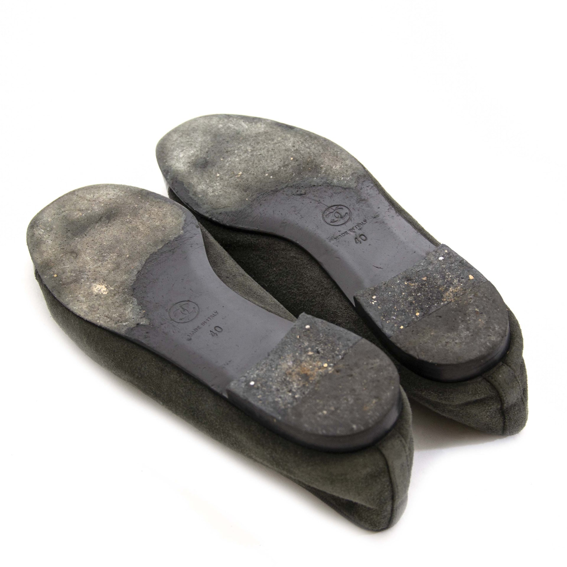 Chanel Suede and Patent Khaki Ballet Flats