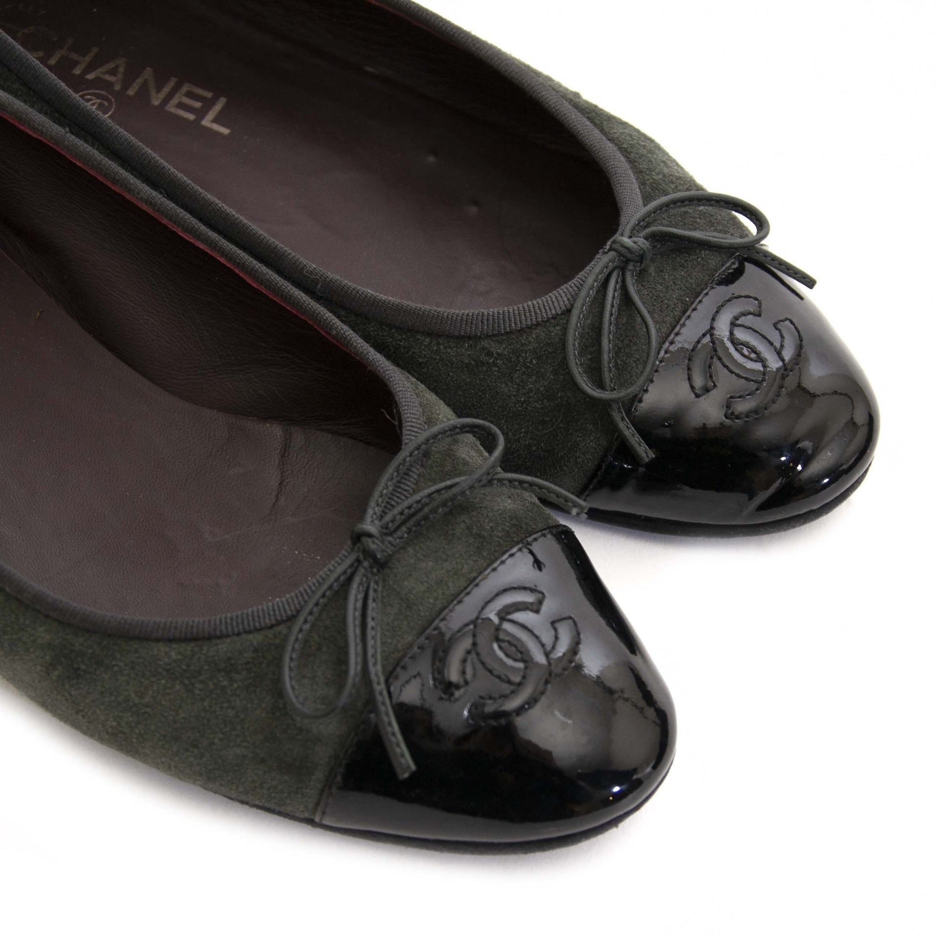 Chanel Suede and Patent Khaki Ballet Flats