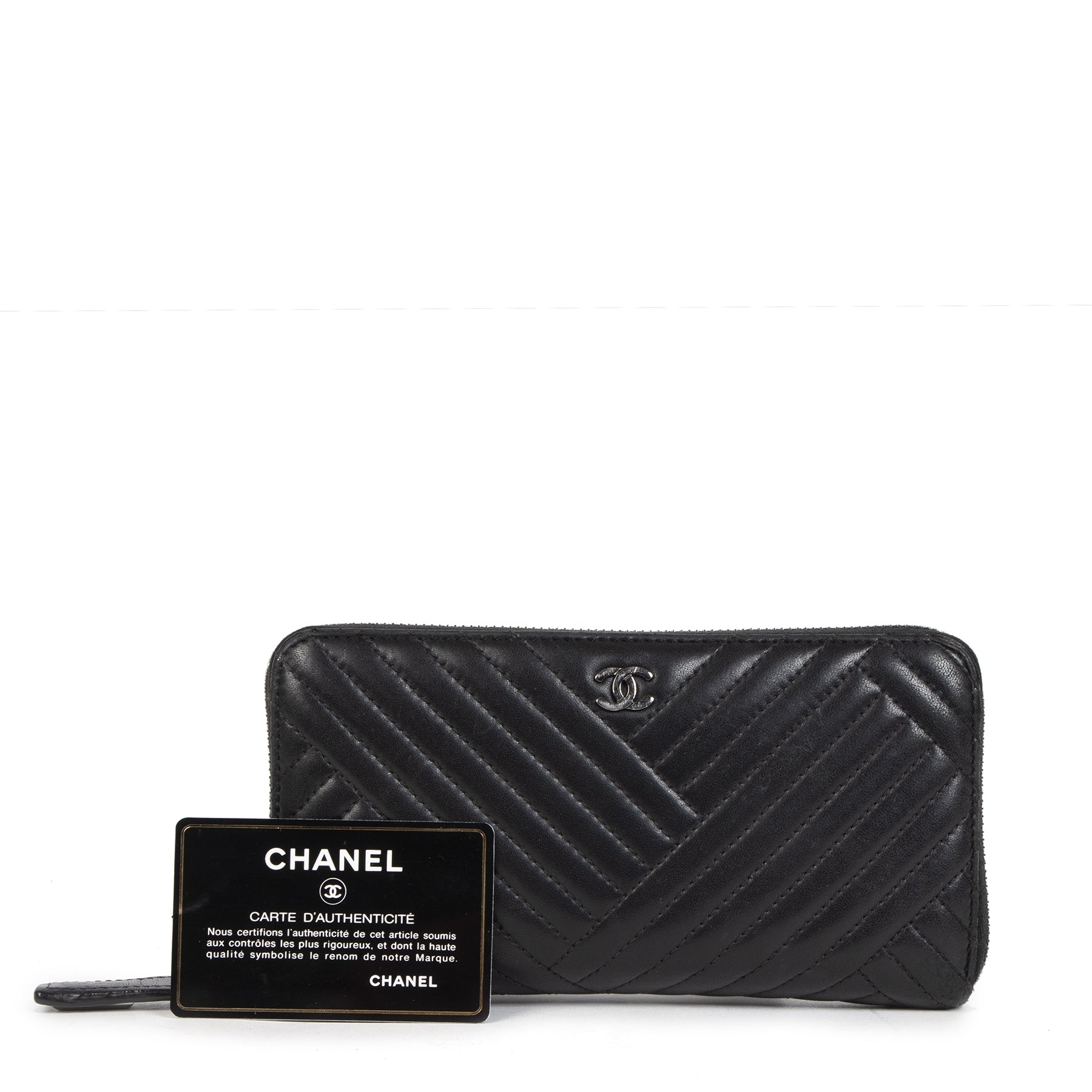 Authentic second-hand vintage Chanel Black Crossing Wallet buy online webshop LabelLOV
