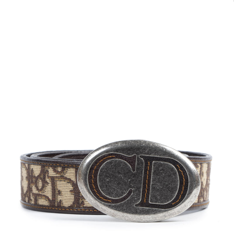 Authentieke Tweedehands Dior Brown Monogram Belt juiste prijs veilig online shoppen luxe merken webshop winkelen Antwerpen België mode fashion