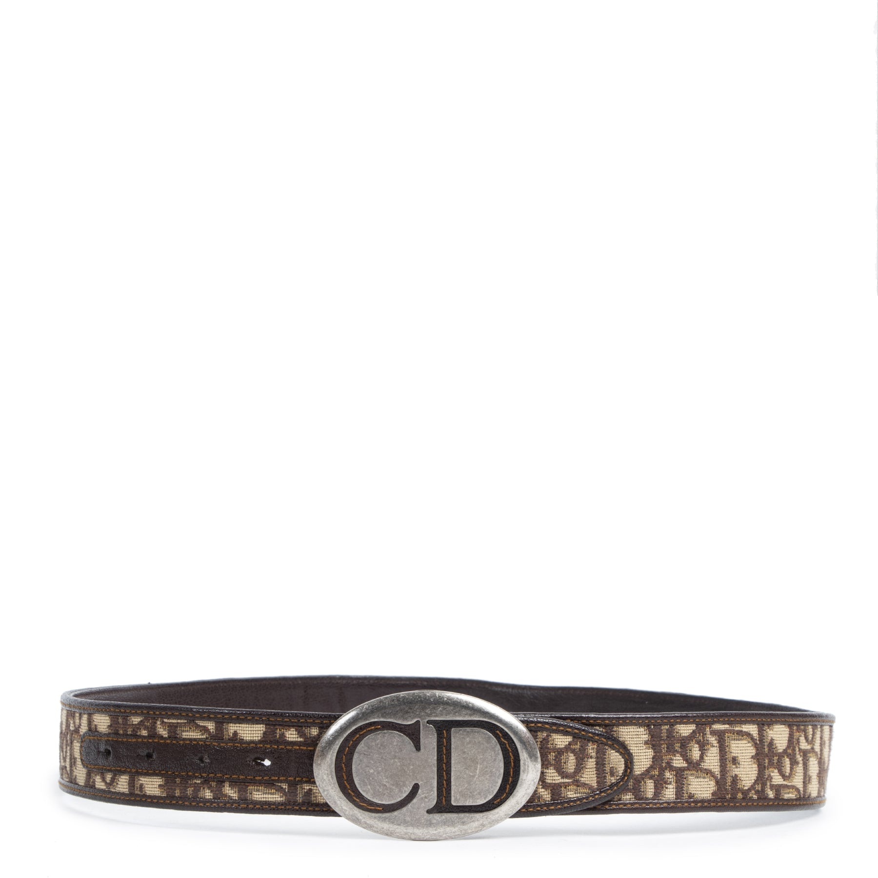 Authentieke Tweedehands Dior Brown Monogram Belt juiste prijs veilig online shoppen luxe merken webshop winkelen Antwerpen België mode fashion