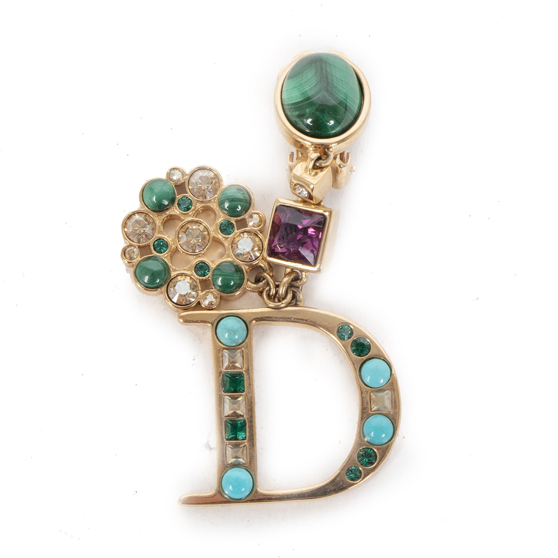 Authentic second-hand vintage Dior D Gem Pendant Clip-on Earrings buy online webshop LabelLOV