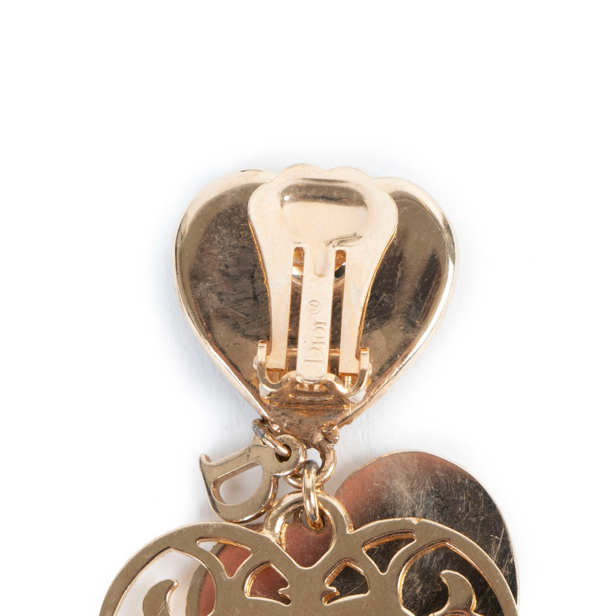Christian Dior Vintage Gold-tone Enamel Heart Drop Clip-on Earrings
