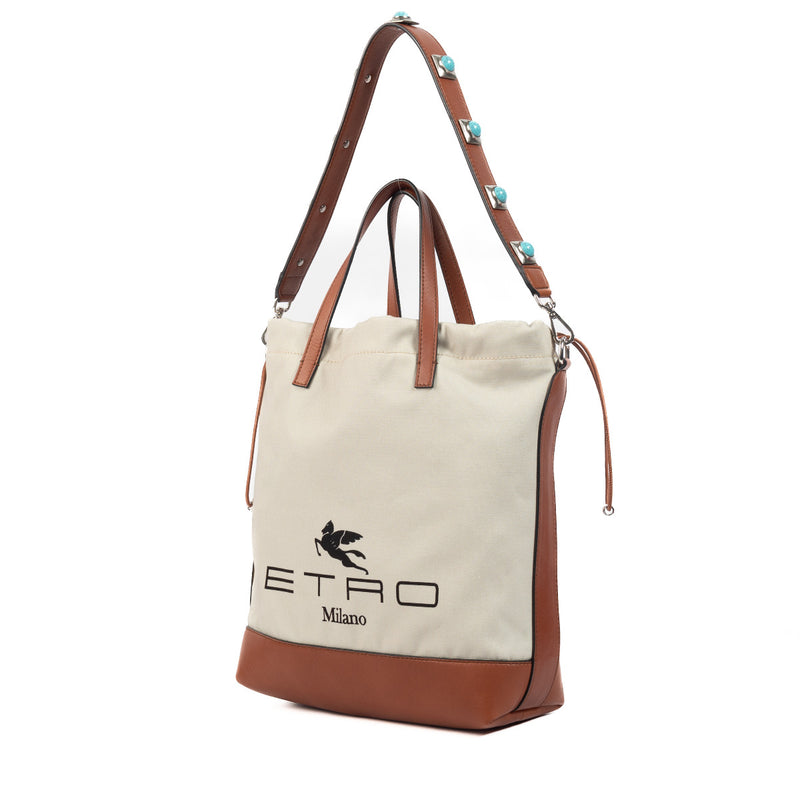 Sac fourre-tout en toile beige Etro