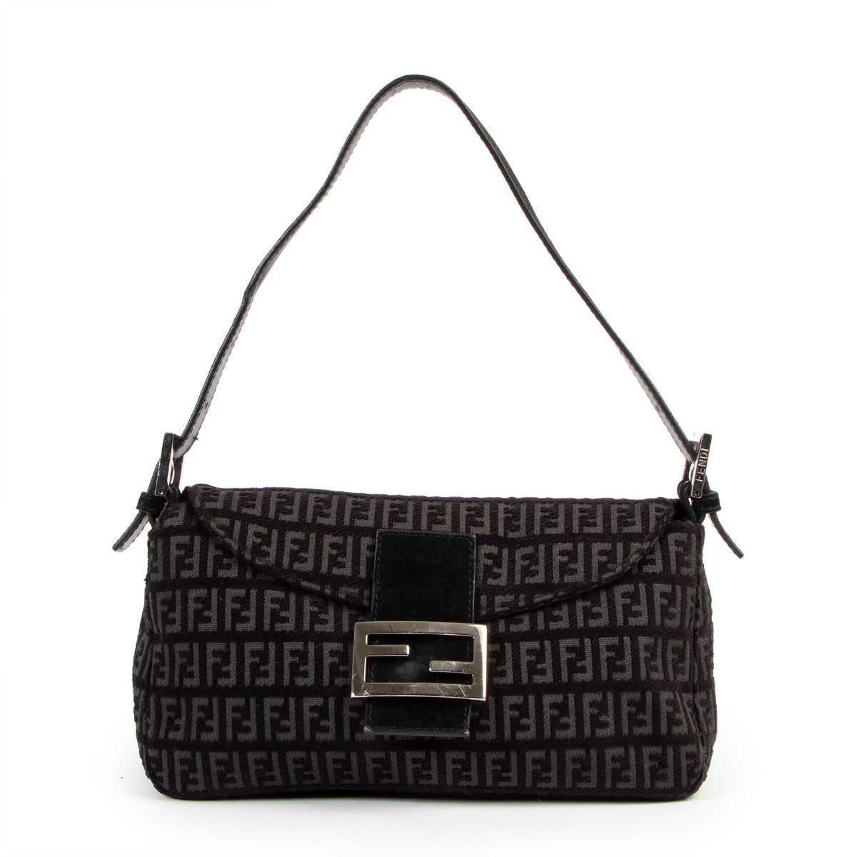 Buy online an authentic second hand Fendi Black Zuccchino Baguette Shoulder Bag in very good at Labellov in Antwerp.
