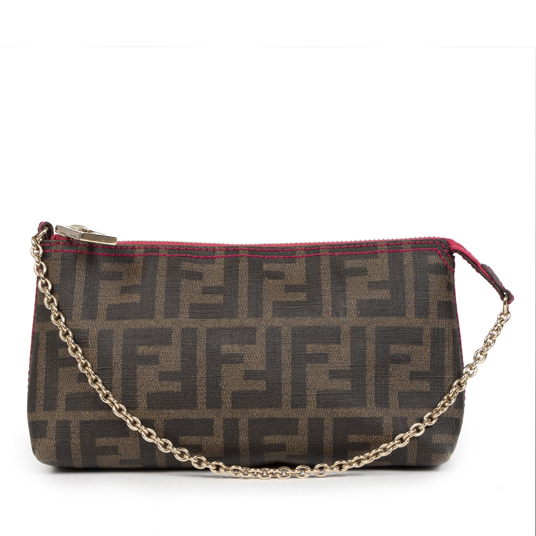 Authentique seconde main vintage Fendi Zucca Spalmati Pink Pochette Bag achète en ligne webshop LabelLOV