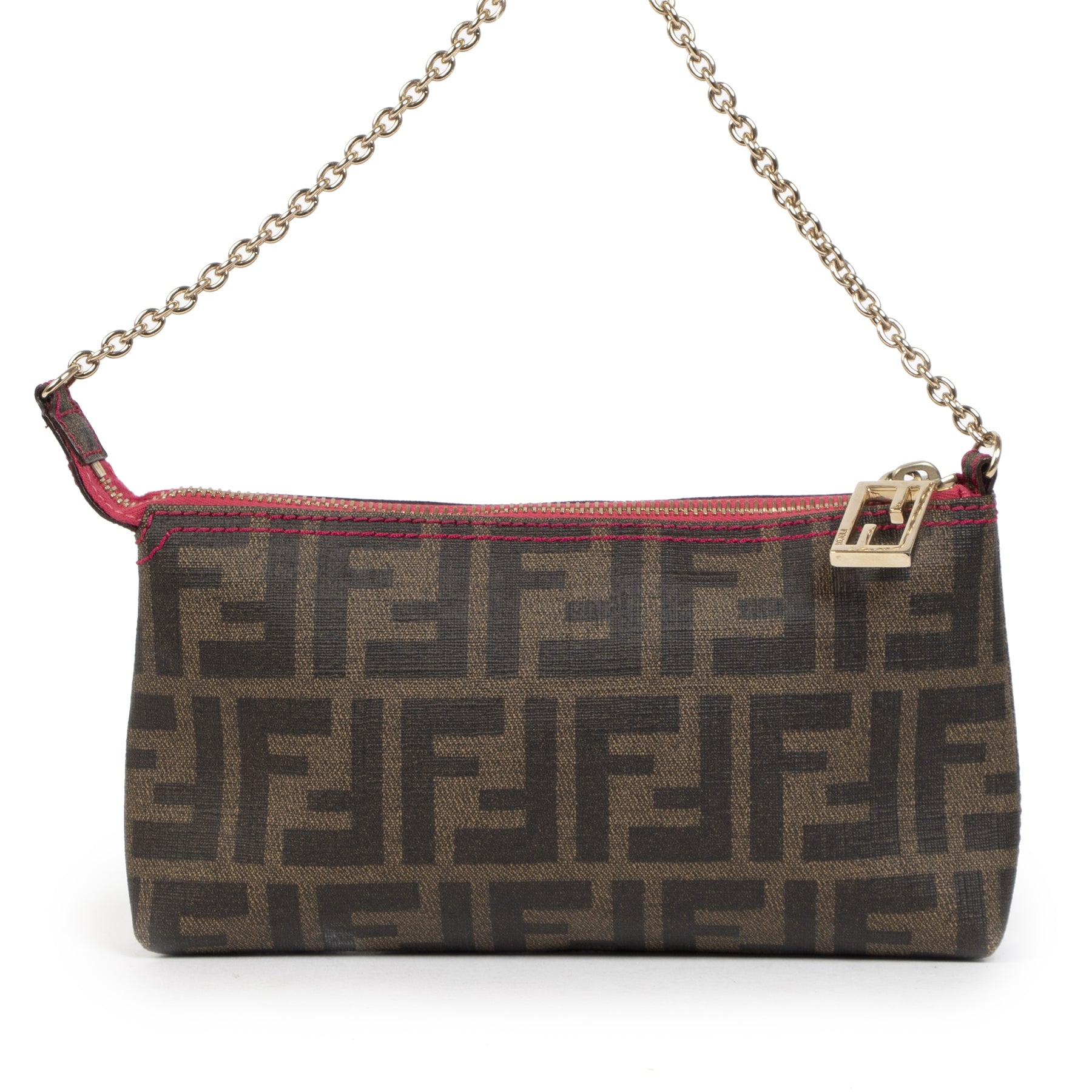Authentic second-hand vintage Fendi Zucca Spalmati Pink Pochette Bag buy online webshop LabelLOV