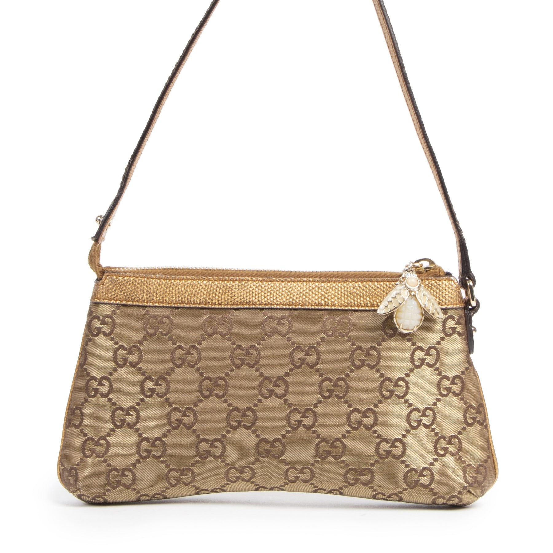 Authentic second-hand vintage Gucci Guccissima Bumble Bee Bronze Pochette buy online webshop LabelLOV