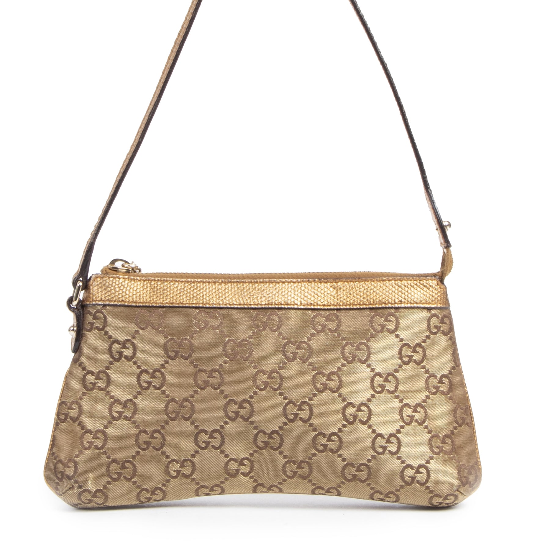 Authentieke tweedehands vintage Gucci Guccissima Bumble Bee Bronze Pochette koop online webshop LabelLOV