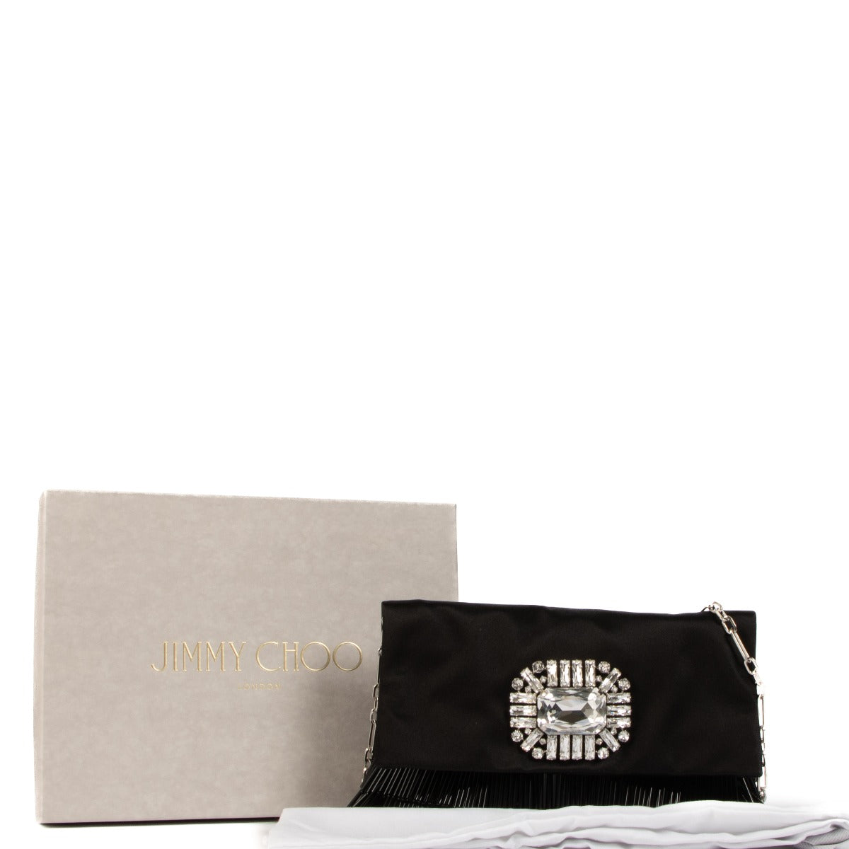 Jimmy Choo Black Satin Crystal Titania Chain Clutch