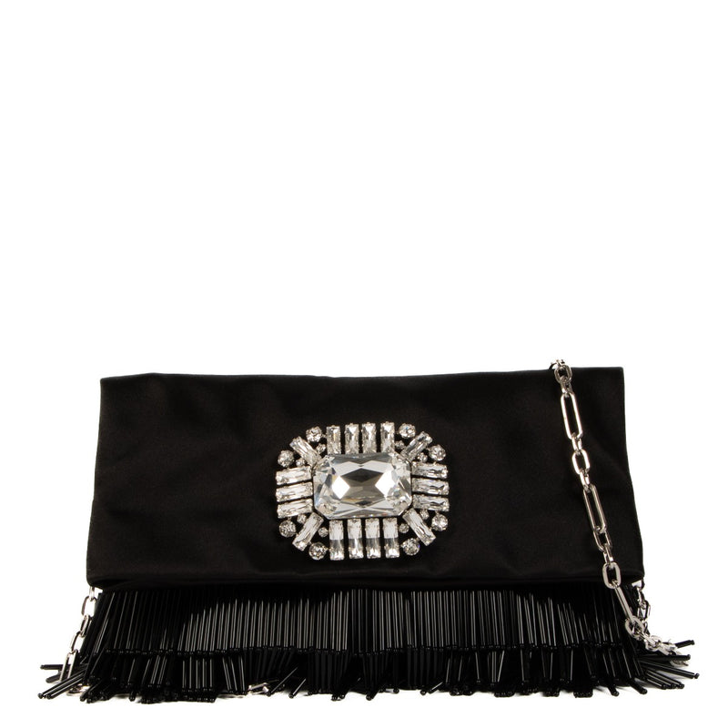 Jimmy Choo Black Satin Crystal Titania Chain Clutch
