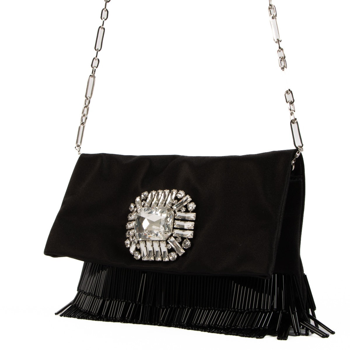 Jimmy Choo Zwart Satijnen Kristallen Titania Ketting Clutch