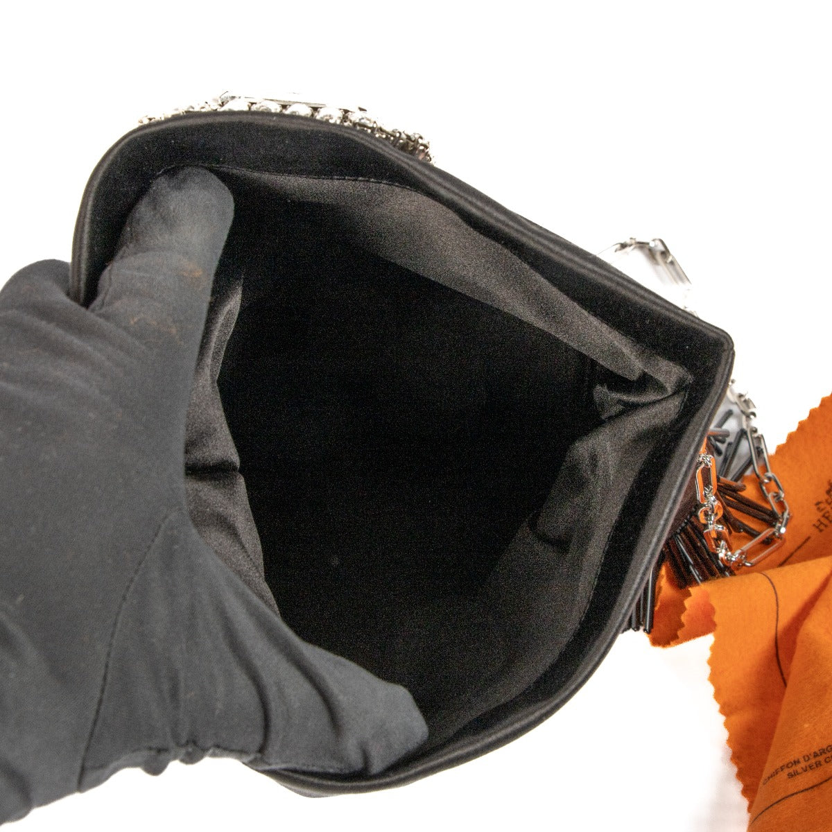 Jimmy Choo Zwart Satijnen Kristallen Titania Ketting Clutch