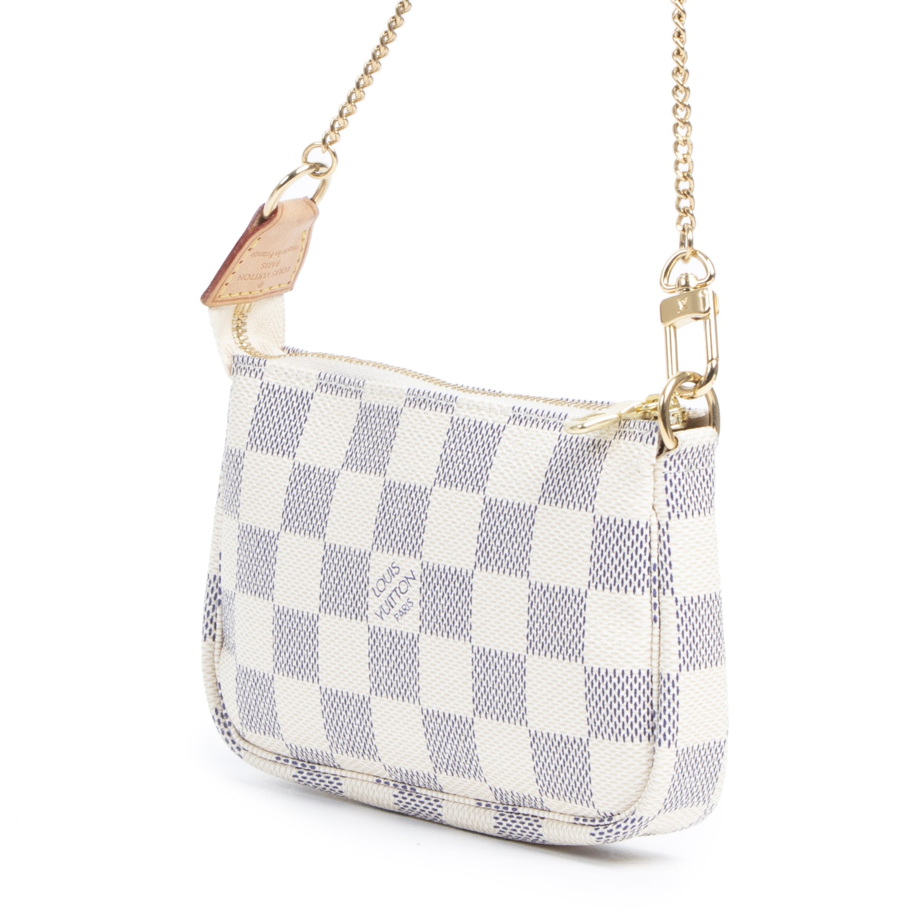 Authentieke tweedehands vintage Louis Vuitton Damier Azur Mini Pochette koop online webshop LabelLOV