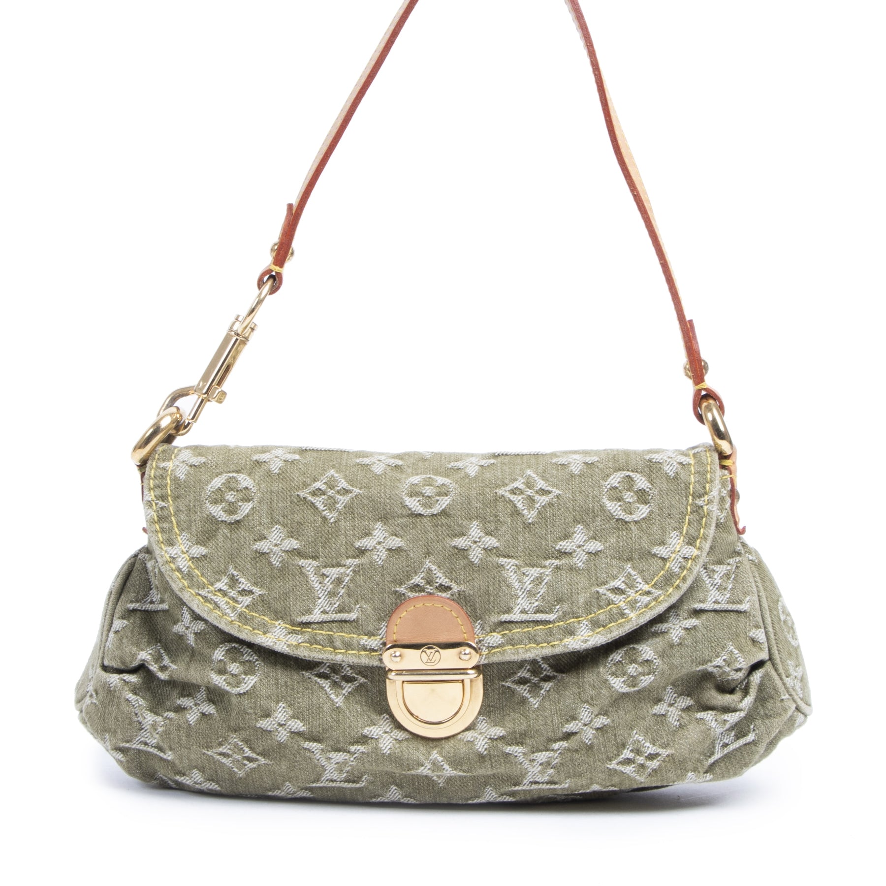 Authentic second-hand vintage Louis Vuitton Pleaty Green Denim Bag buy online webshop LabelLOV