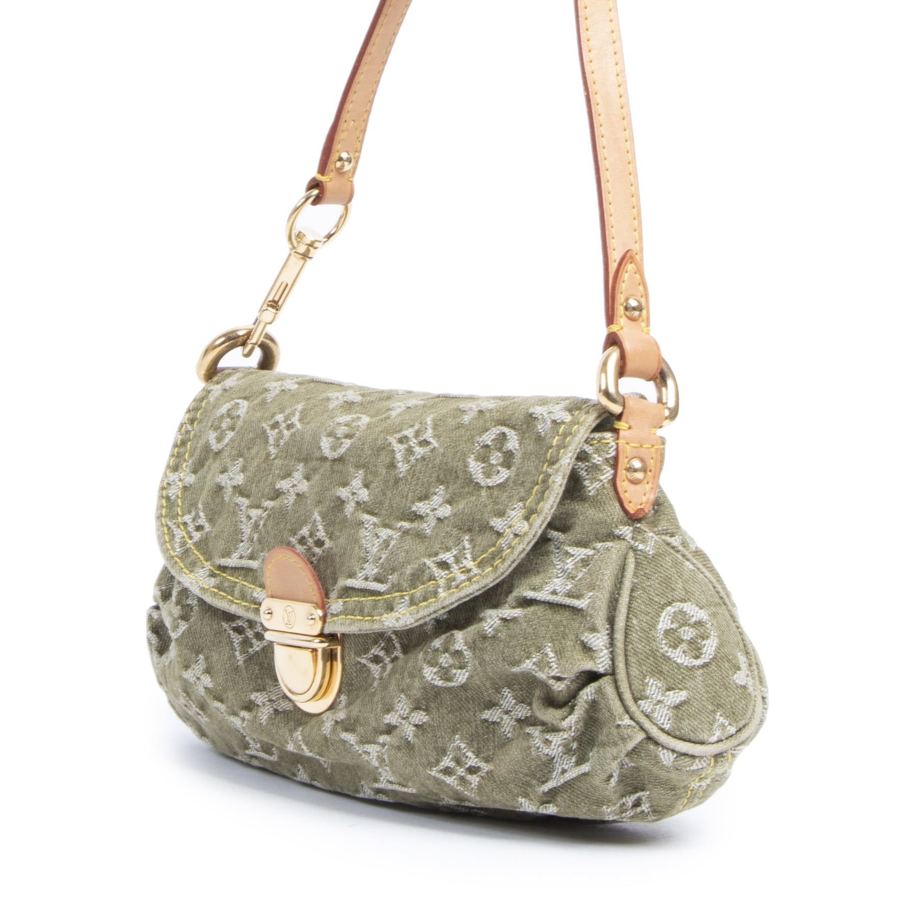 Authentieke tweedehands vintage Louis Vuitton Pleaty Green Denim Bag koop online webshop LabelLOV