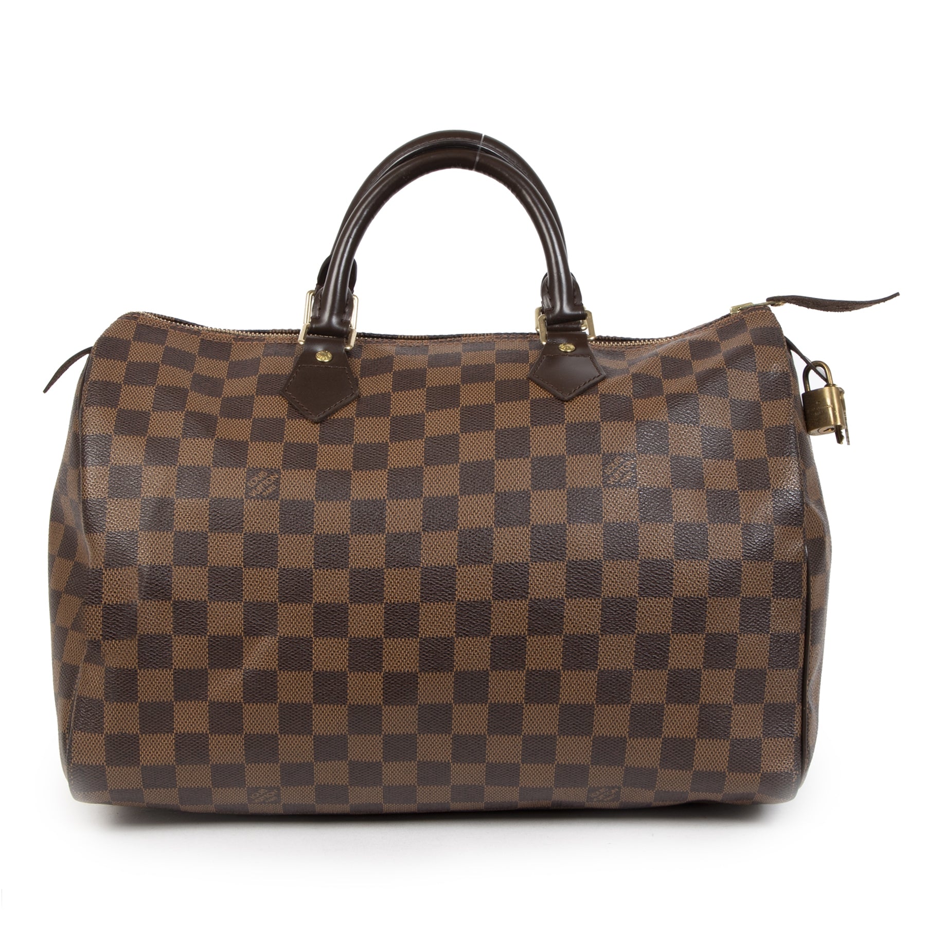 Authentic second-hand vintage Louis Vuitton Damier Ebene 35 Speedy buy online webshop LabelLOV
