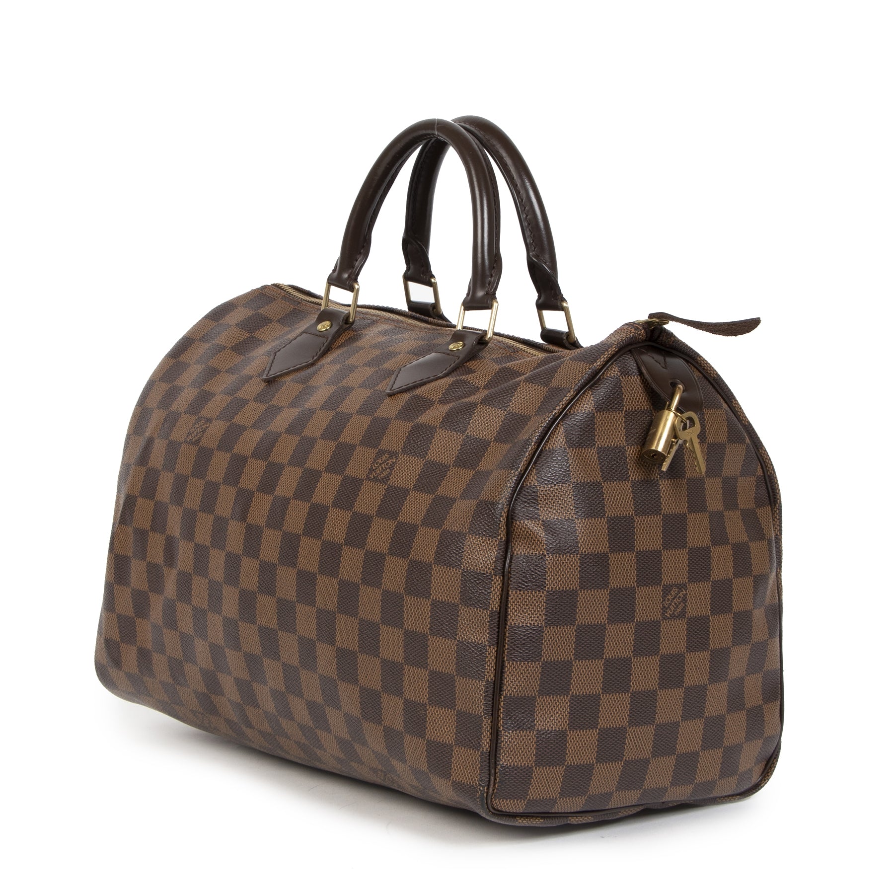 Authentic second-hand vintage Louis Vuitton Damier Ebene 35 Speedy buy online webshop LabelLOV