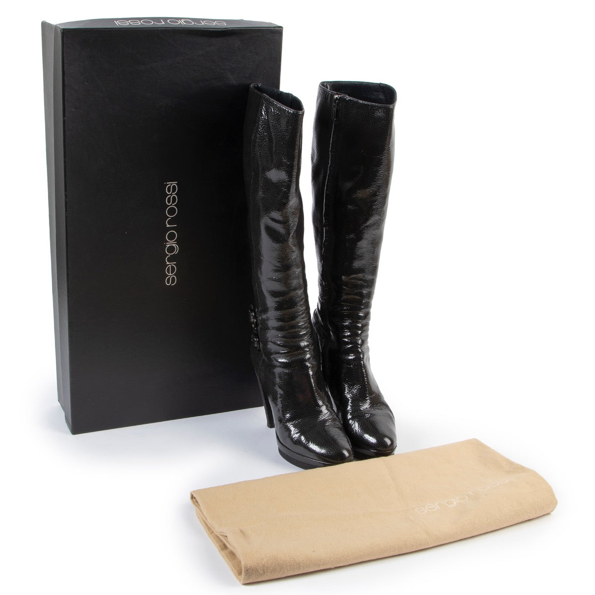 shop and sell second hand authentic Sergio Rossi Black Patent Leather Boots at Labellov for the best price