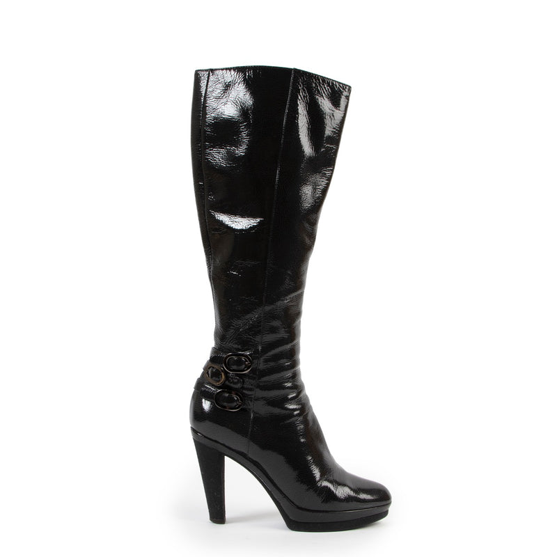 shop and sell second hand authentic Sergio Rossi Black Patent Leather Boots at Labellov for the best price