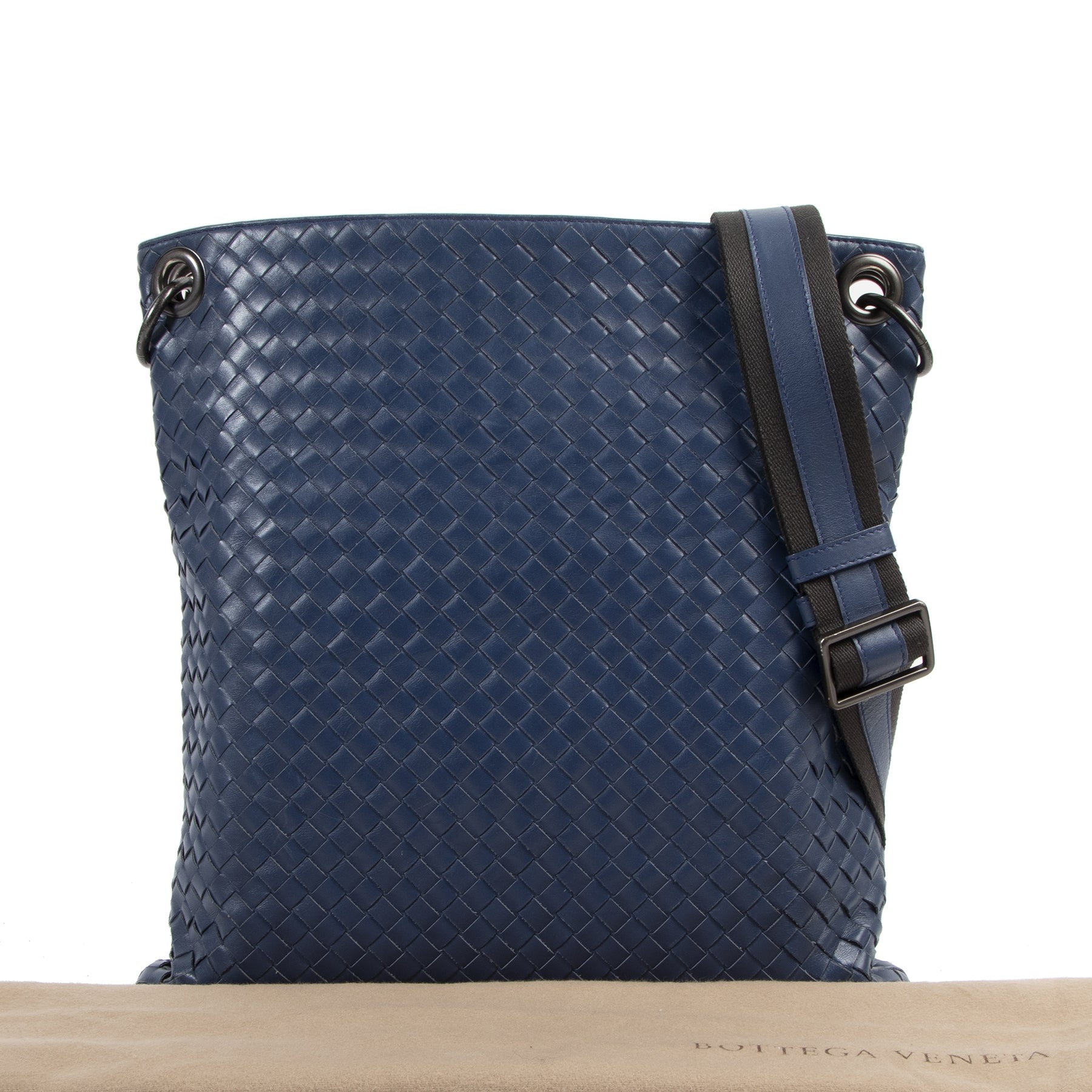 Bottega Veneta Blue Intrecciato Woven Nappa Leather Messenger Bag
