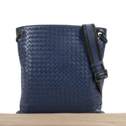 Authentic secondhand Bottega Veneta Blue Intrecciato Woven Nappa Leather Messenger Bag designer bags fashion luxury vintage webshop safe secure online shopping