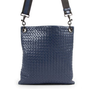 Authentic secondhand Bottega Veneta Blue Intrecciato Woven Nappa Leather Messenger Bag designer bags fashion luxury vintage webshop safe secure online shopping