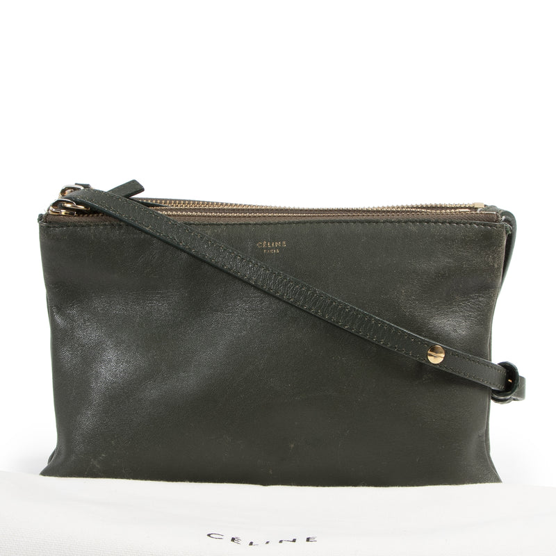 Authentic secondhand Céline Khaki Green Lambskin Trio Bag designer bags fashion luxury vintage webshop safe secure online shopping