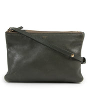 Authentic secondhand Céline Khaki Green Lambskin Trio Bag designer bags fashion luxury vintage webshop safe secure online shopping