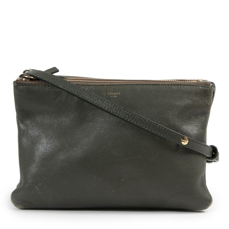 Authentic secondhand Céline Khaki Green Lambskin Trio Bag designer bags fashion luxury vintage webshop safe secure online shopping