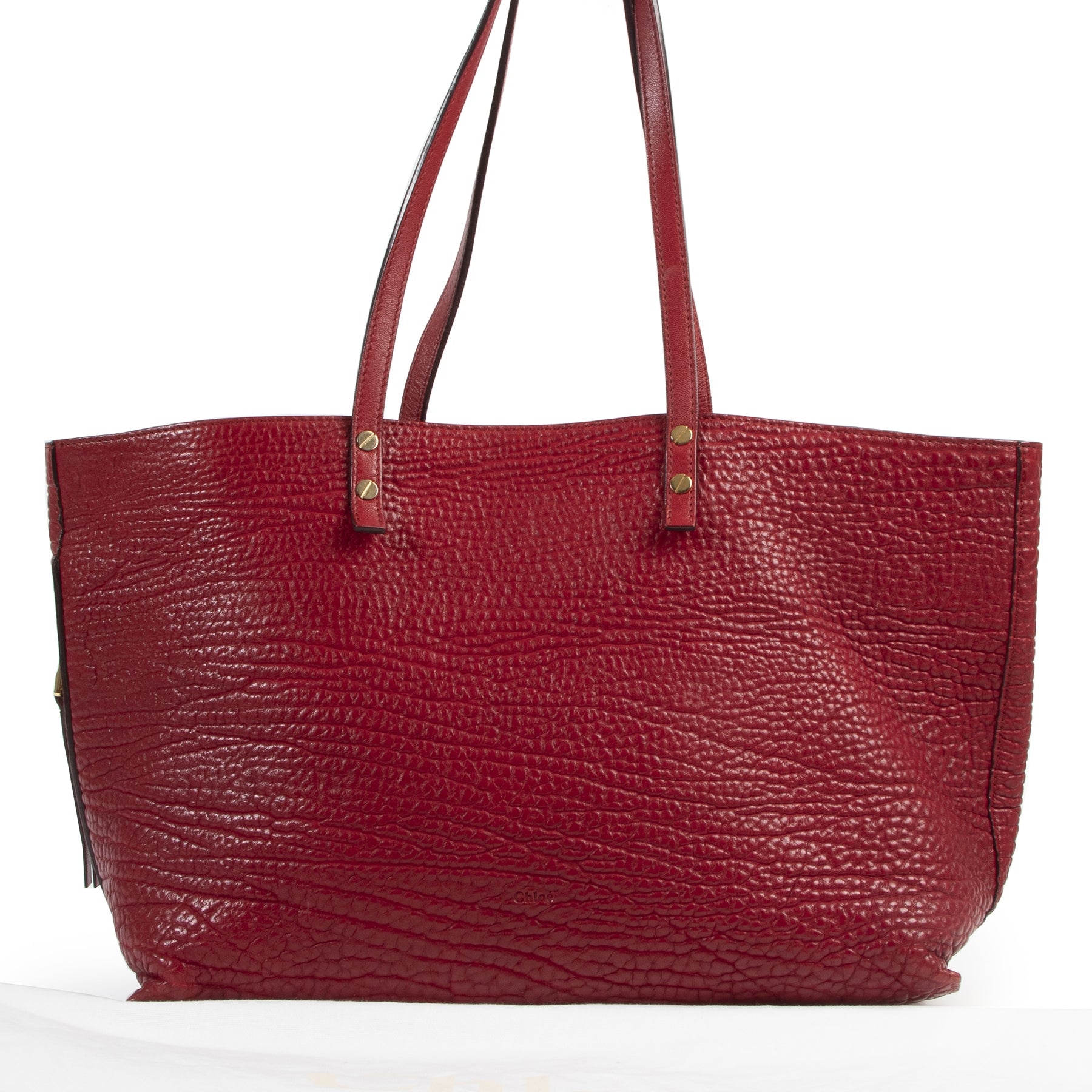 Authentic secondhand Chloé Red Grained Leather Shopping Tote designer bags fashion luxury vintage webshop safe secure online shopping