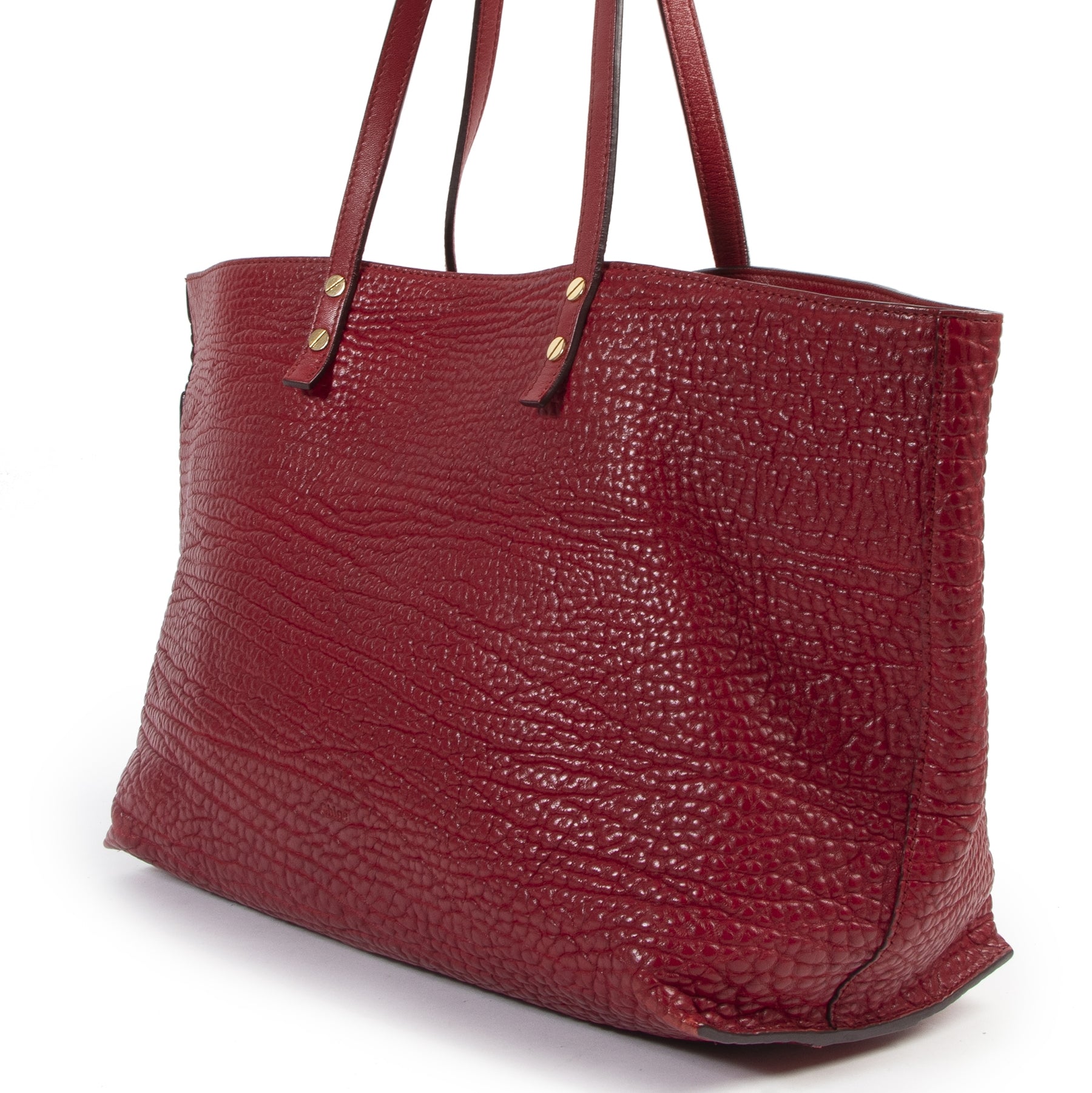 Authentieke Tweedehands Chloé Red Grained Leather Shopping Tote juiste prijs veilig online shoppen luxe merken webshop winkelen Antwerpen België mode fashion