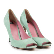 Authentic secondhand Dolce & Gabbana Turquois Suede Peeptoe Pumps - Size 38 designer shoes fashion luxury vintage webshop safe secure online shopping