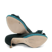 Authentic secondhand Miu Miu Green Suede Peeptoe Pumps - Size 38 designer shoes fashion luxury vintage webshop safe secure online shopping