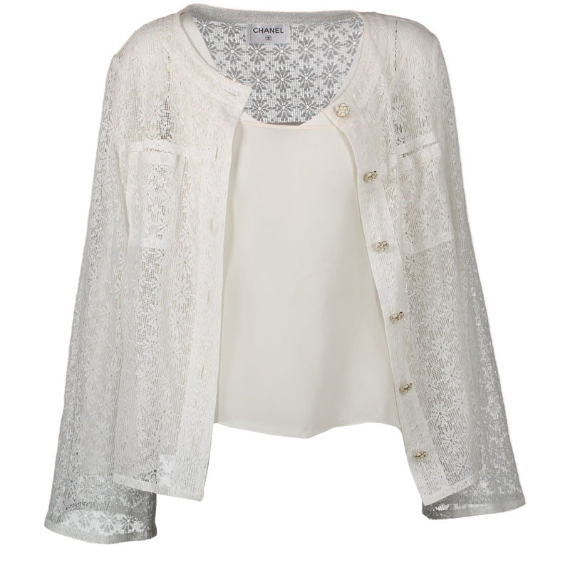We buy and sell your authentic designer Chanel White Cotton Crochet Vest with Top